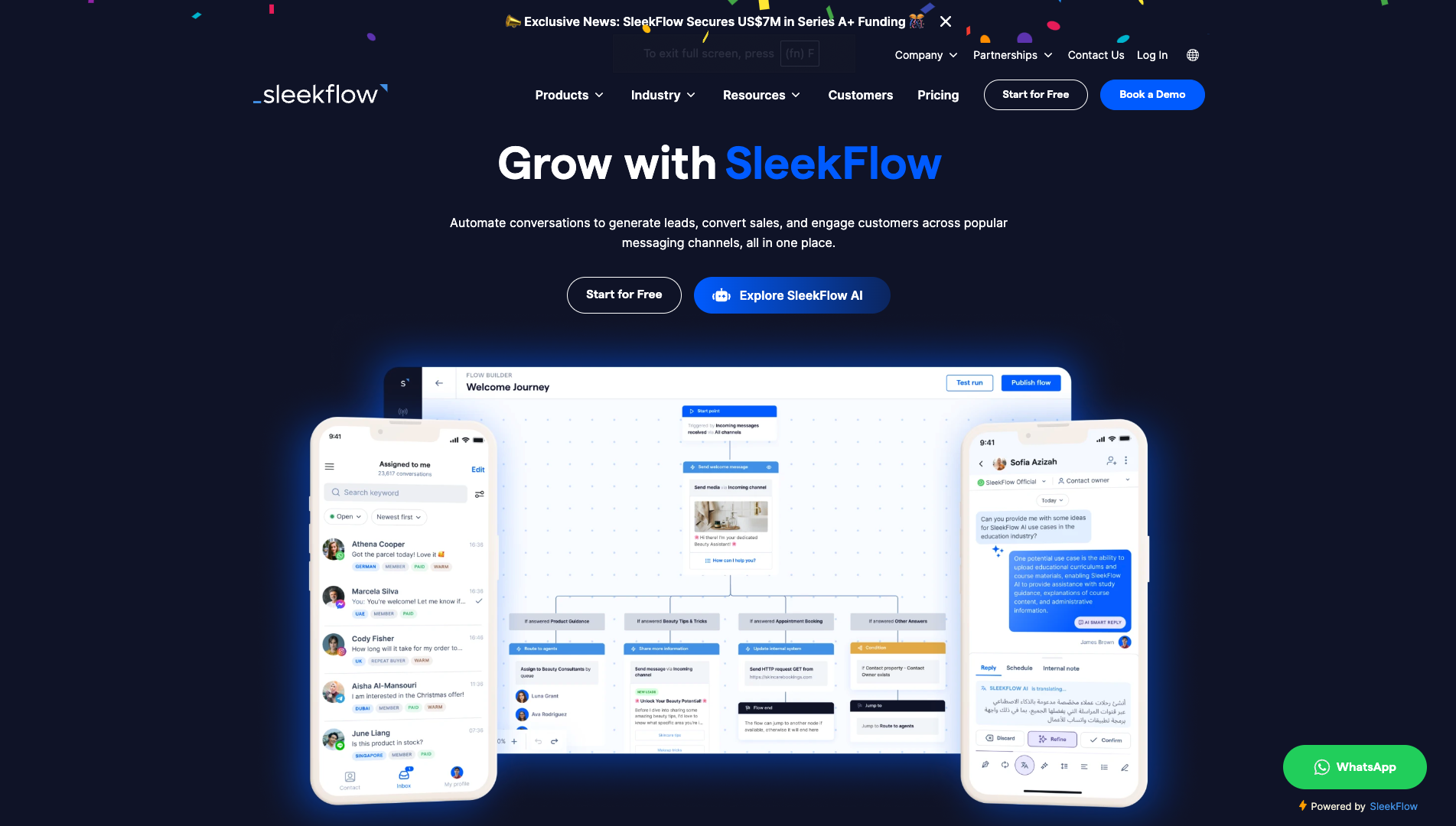 Screenshot of the Sleekflow website