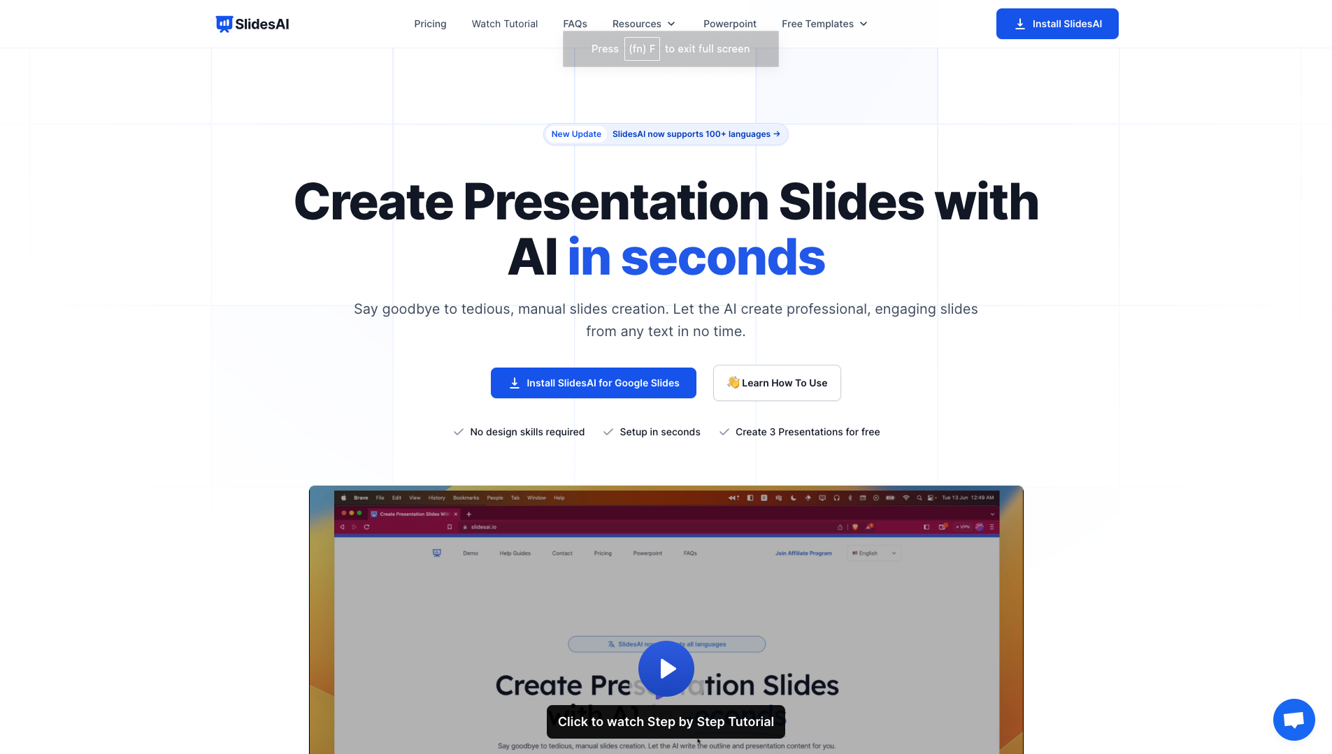 Screenshot of the SlidesAI website