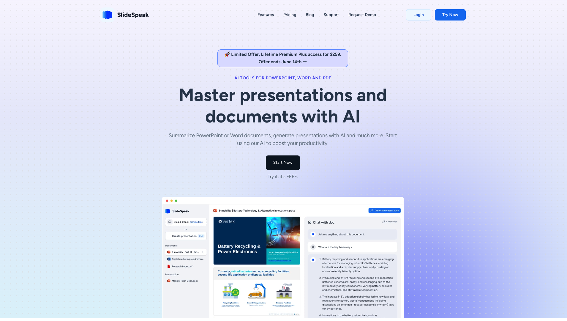 Screenshot of the SlideSpeak website
