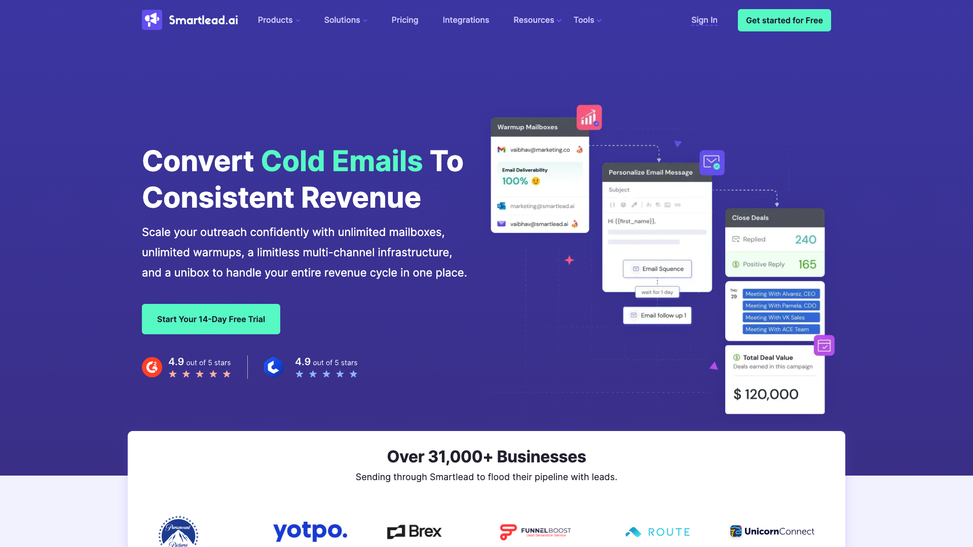 Screenshot of the Smartlead.ai website