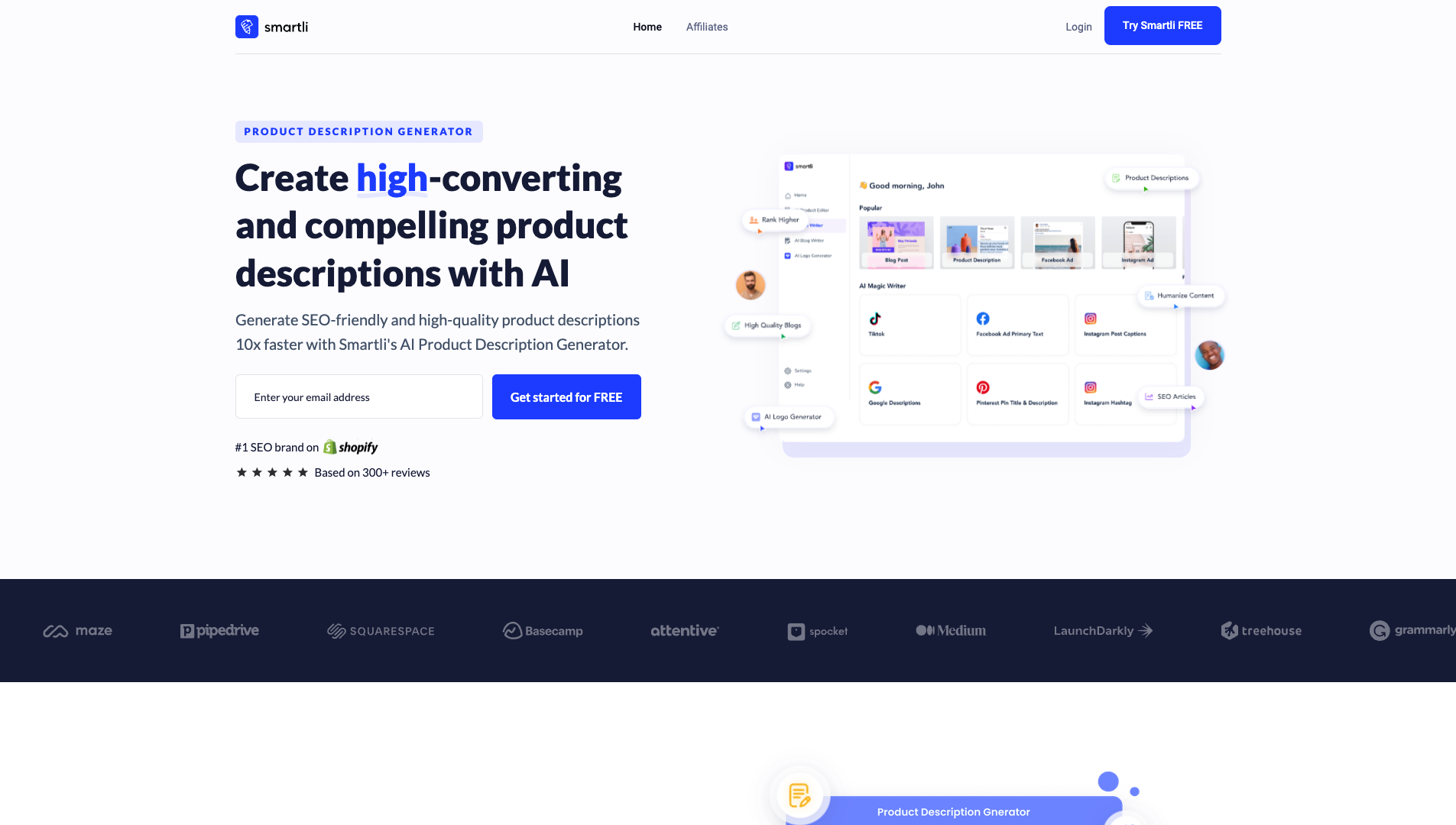 Screenshot of the Smartli website