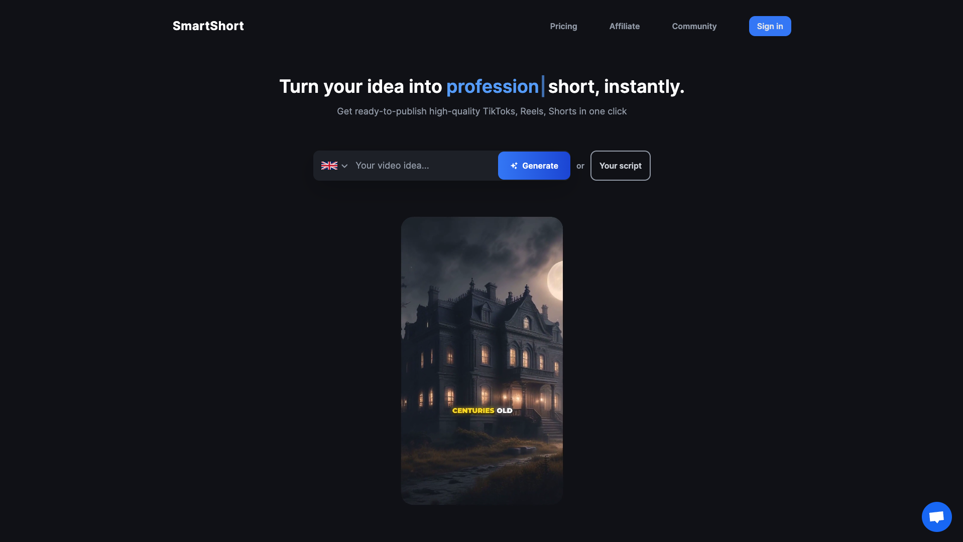Screenshot of the SmartShort website