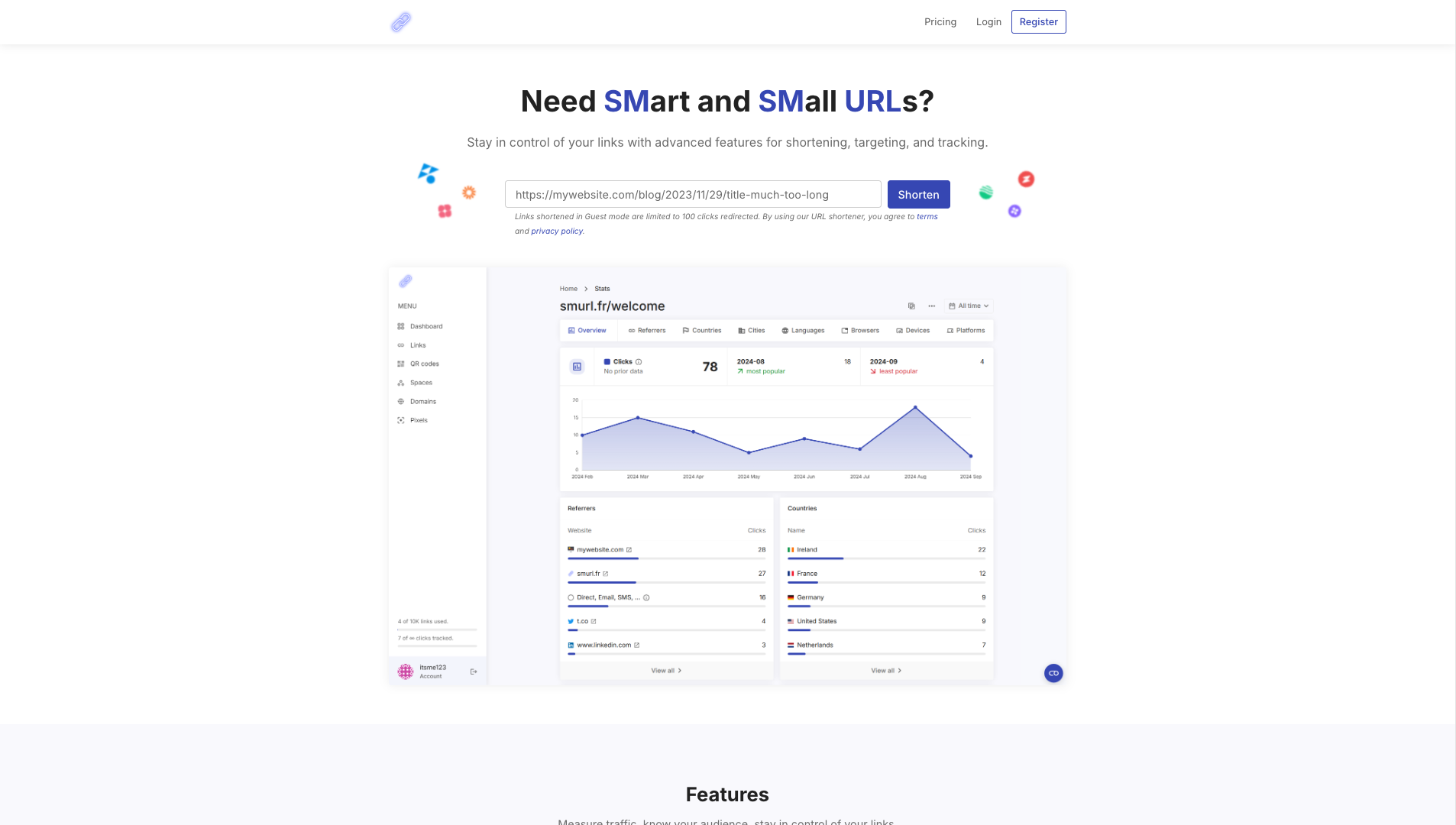 Screenshot of the Smurl website