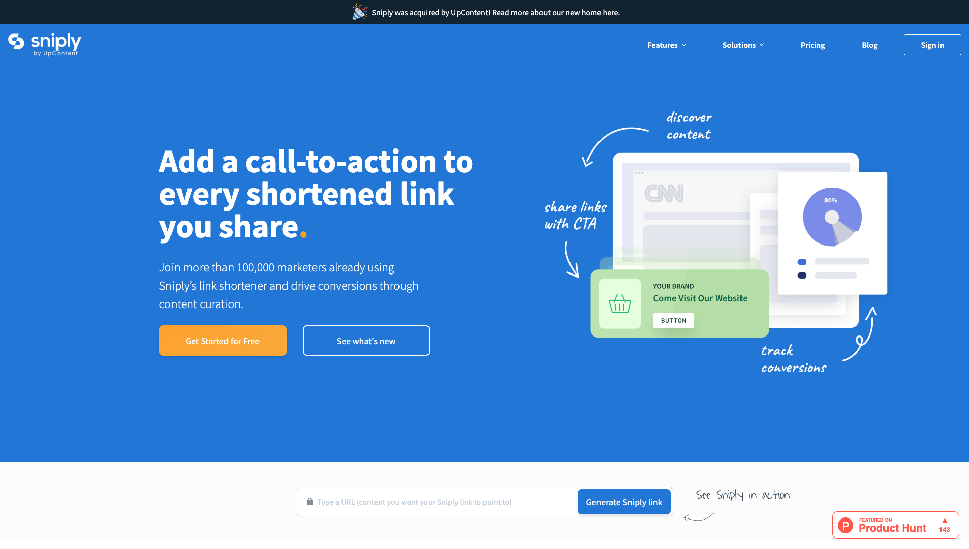 Screenshot of the Sniply.io website