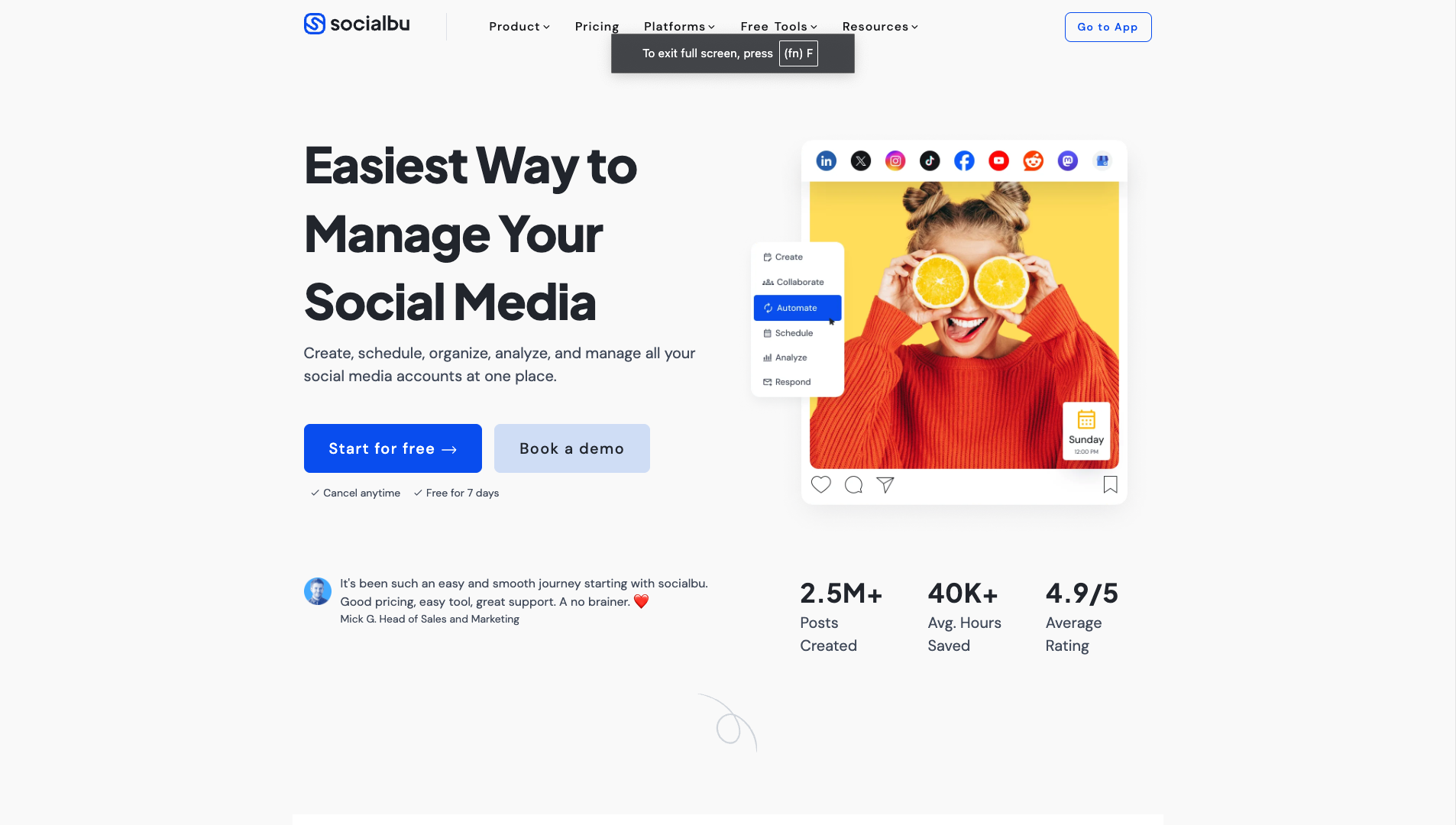 Screenshot of the SocialBlu website