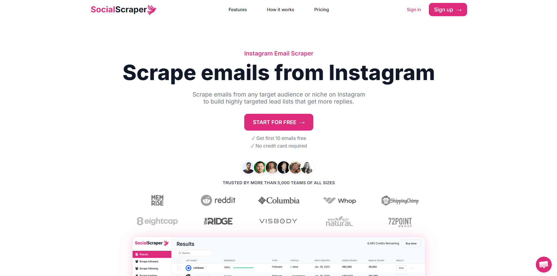 Screenshot of the SocialScraper website