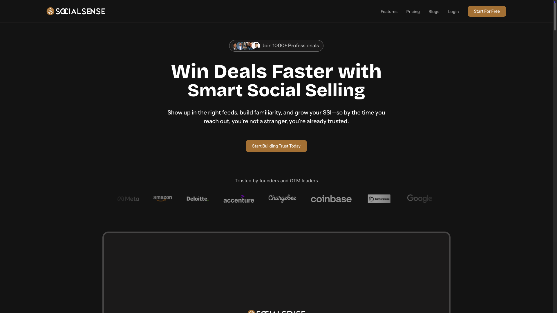 Screenshot of the SocialSense website