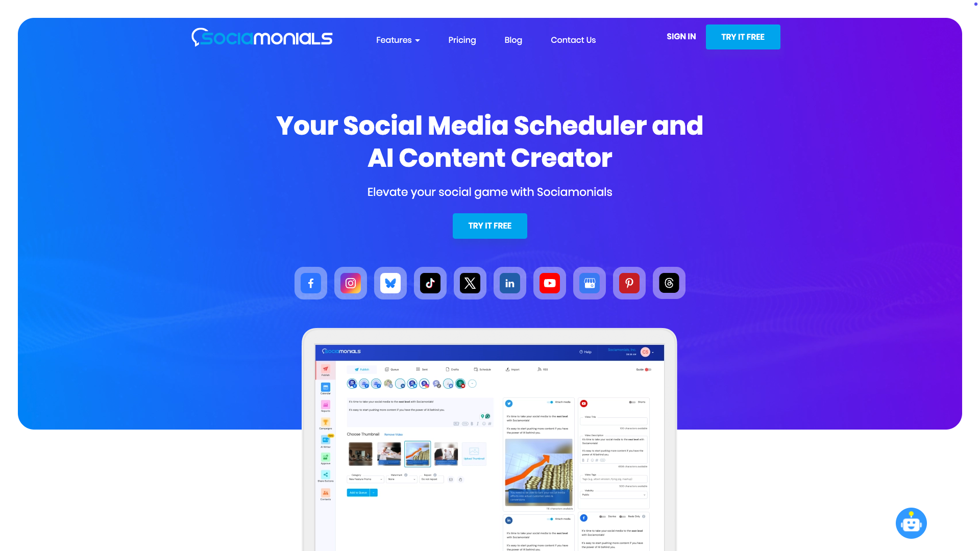 Screenshot of the Sociamonials website