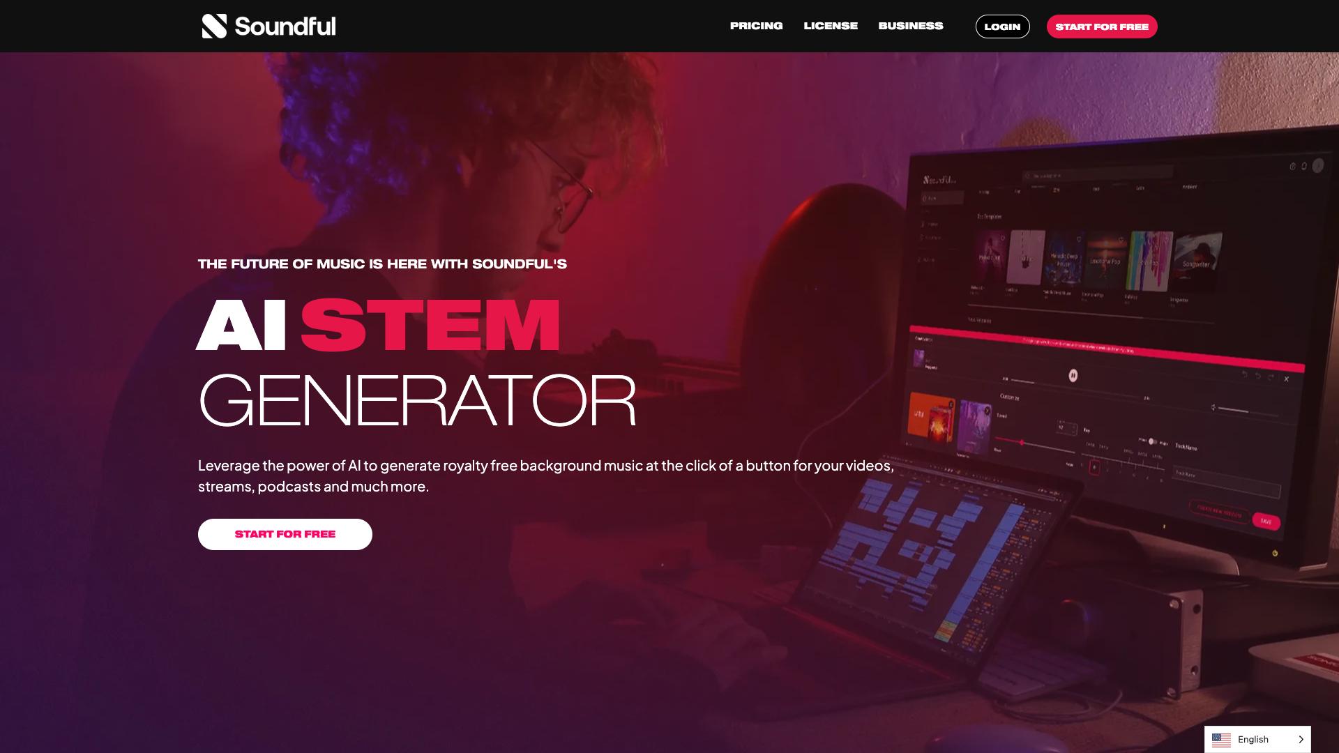 Screenshot of the Soundful website