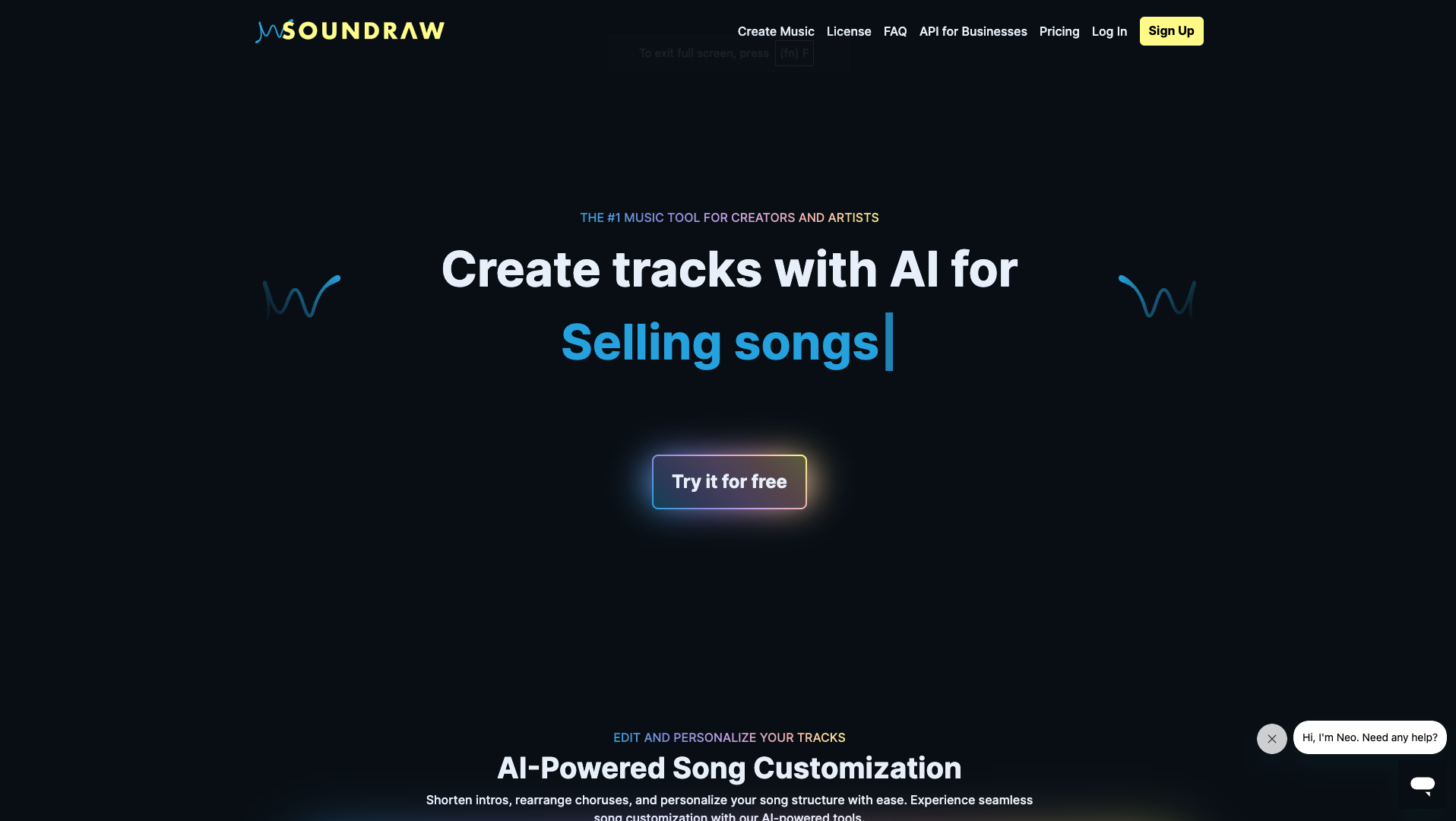 Screenshot of Soundraw Homepage