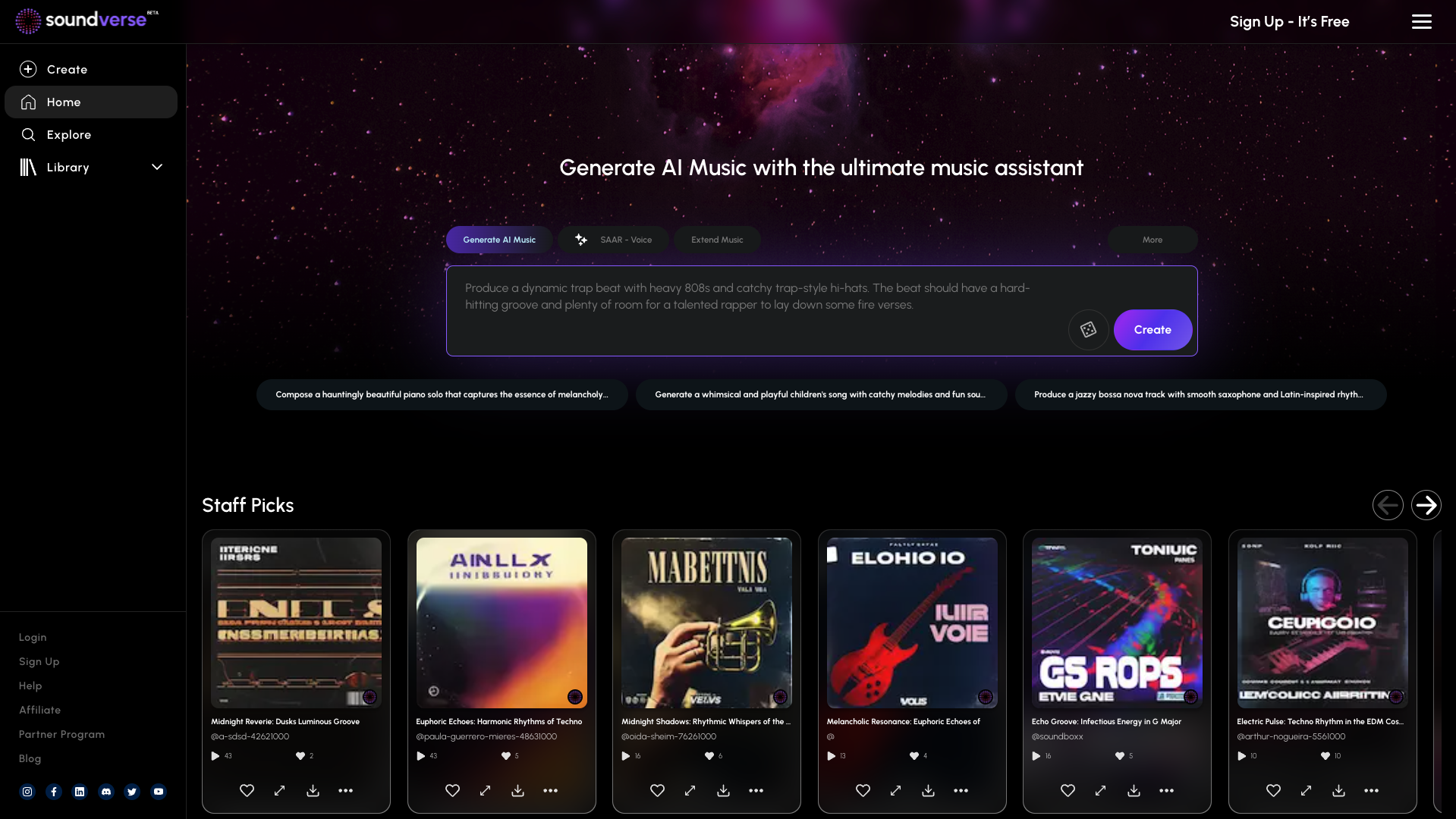 Screenshot of Soundverse Homepage