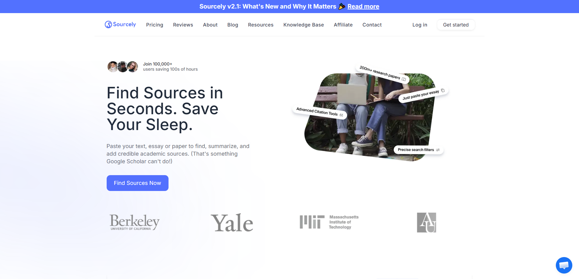 Screenshot of the Sourcely website