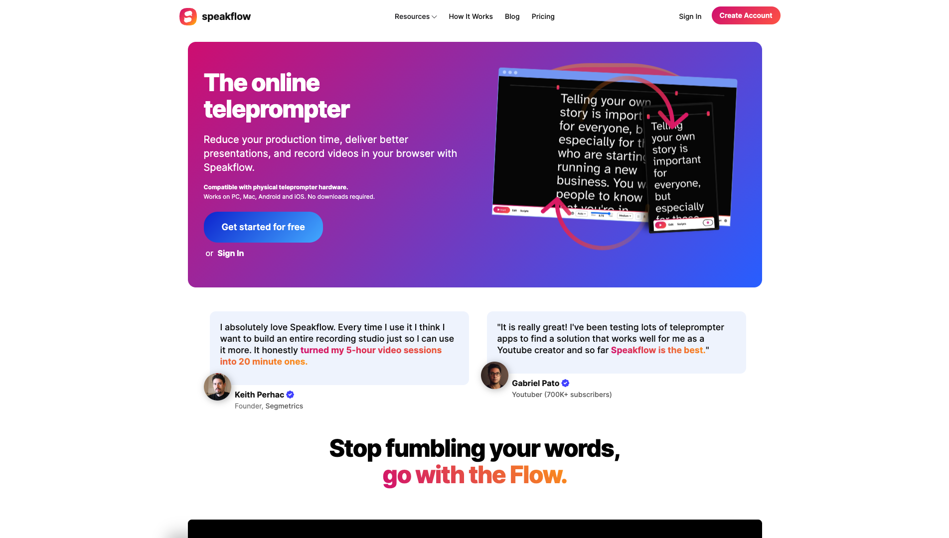 Screenshot of the Speakflow website
