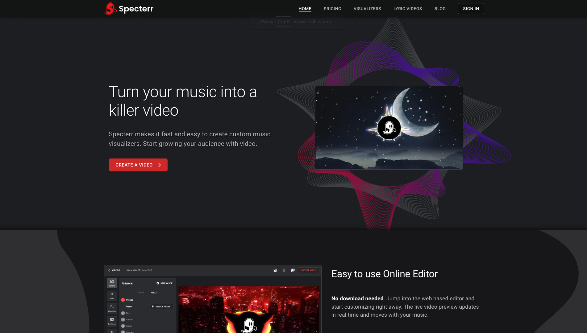 Screenshot of the Specterr website