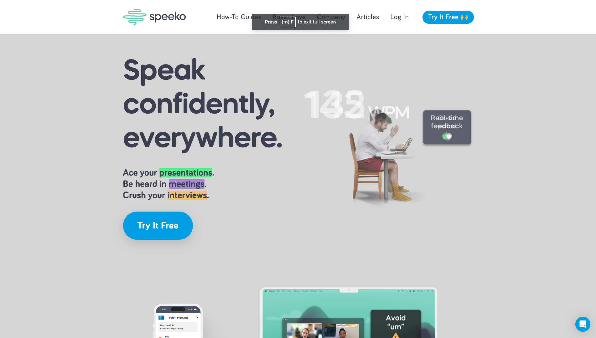 Screenshot of Speeko Homepage