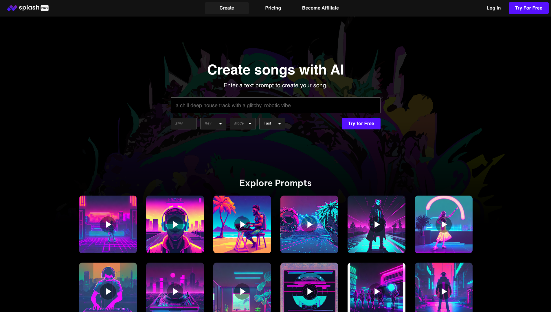 Screenshot of the Splash Music website
