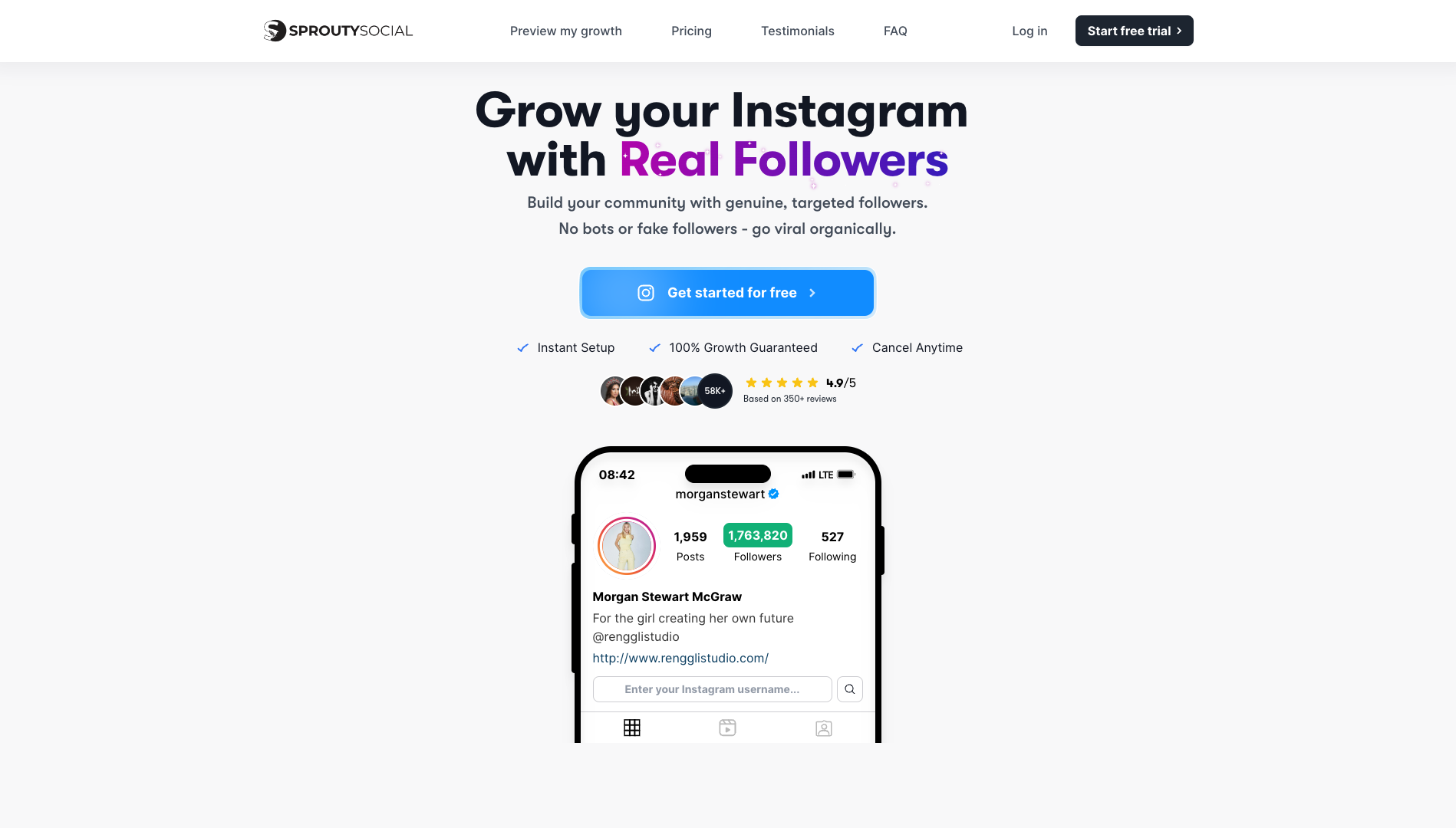 Screenshot of the SproutySocial website