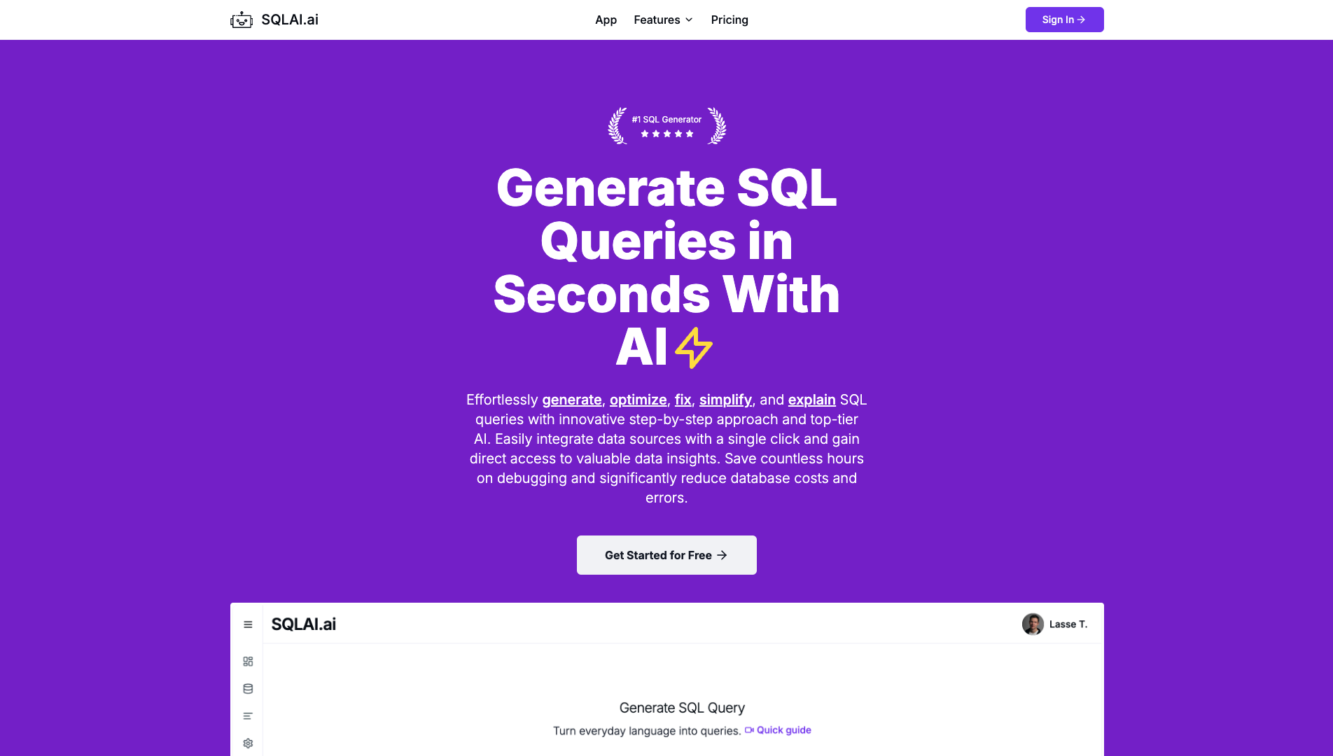 Screenshot of SQLAI Homepage