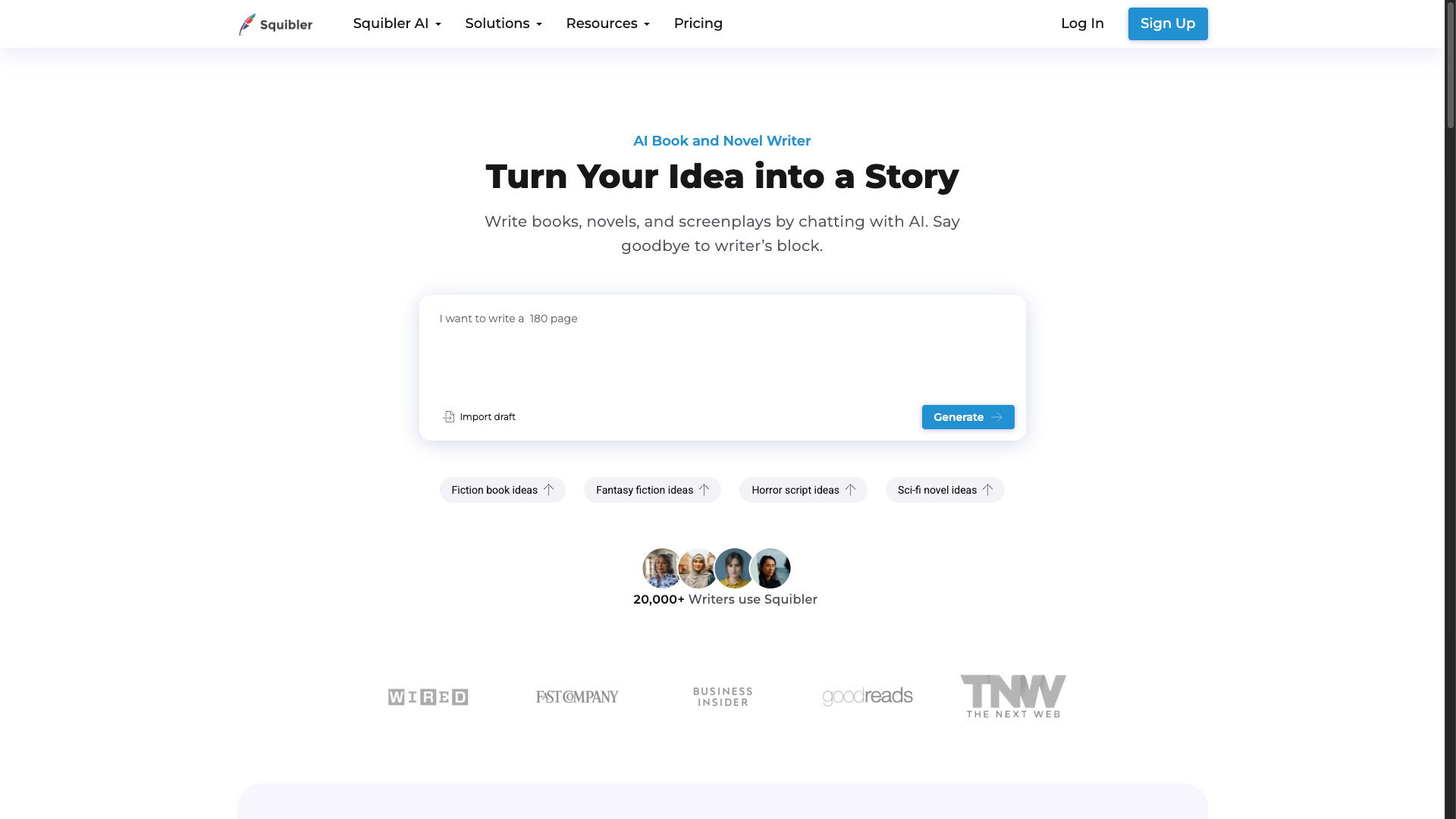 Screenshot of the Squibler.io website