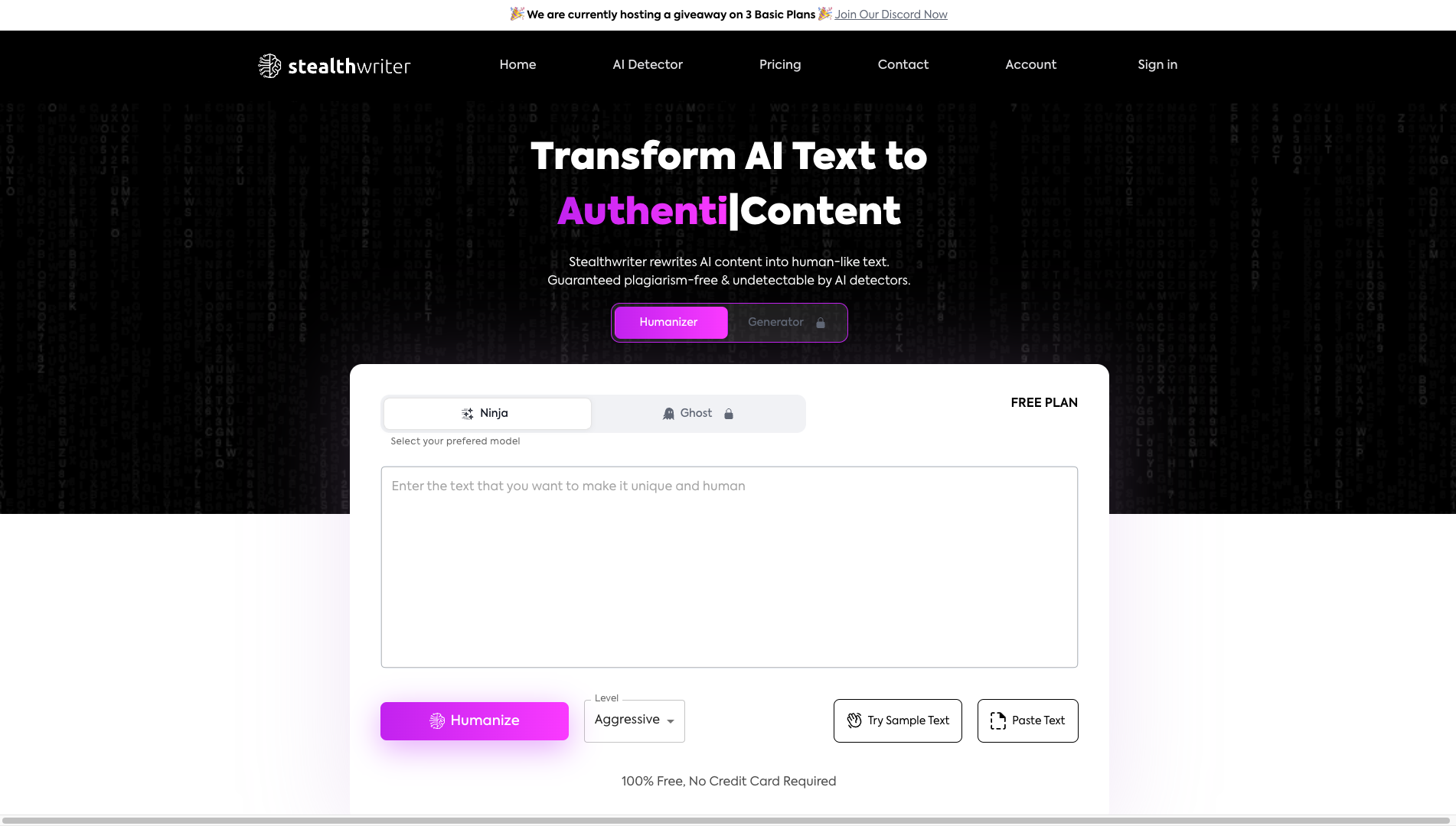 Screenshot of StealthWriter Homepage
