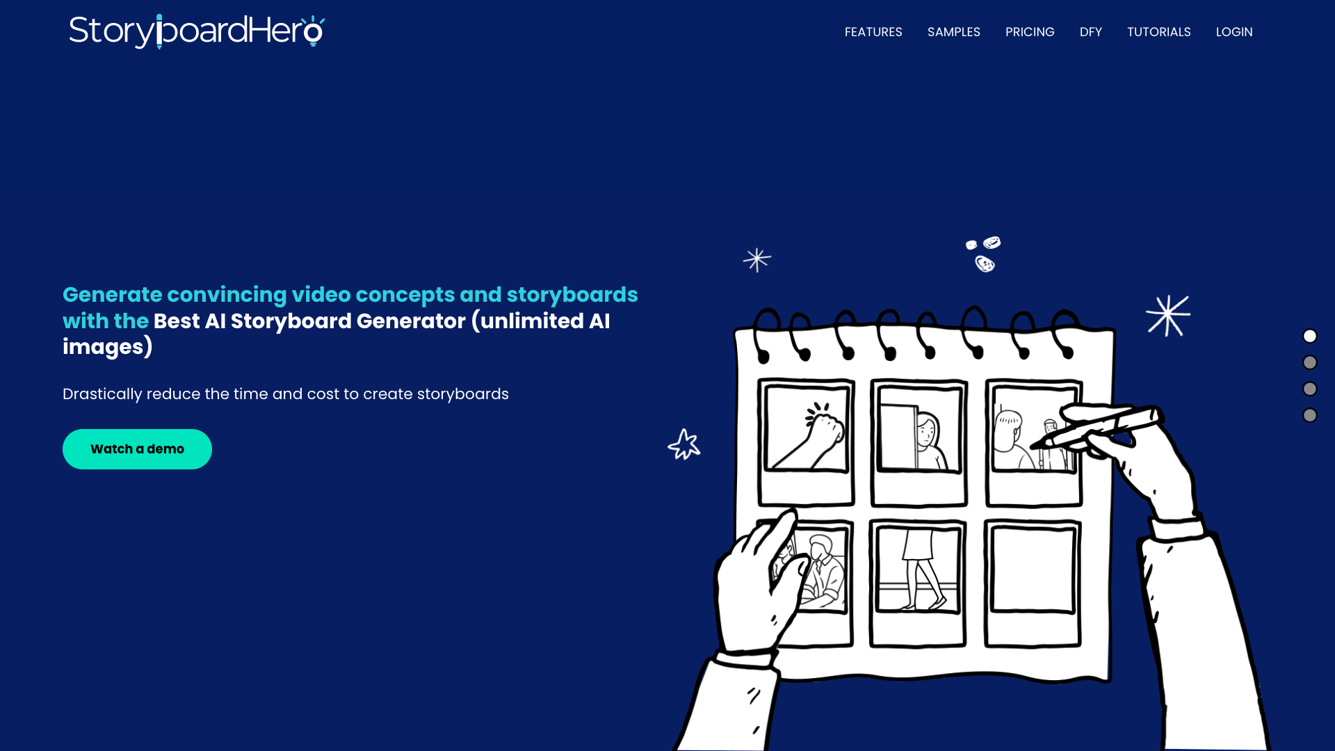 Screenshot of StoryboardHero Homepage