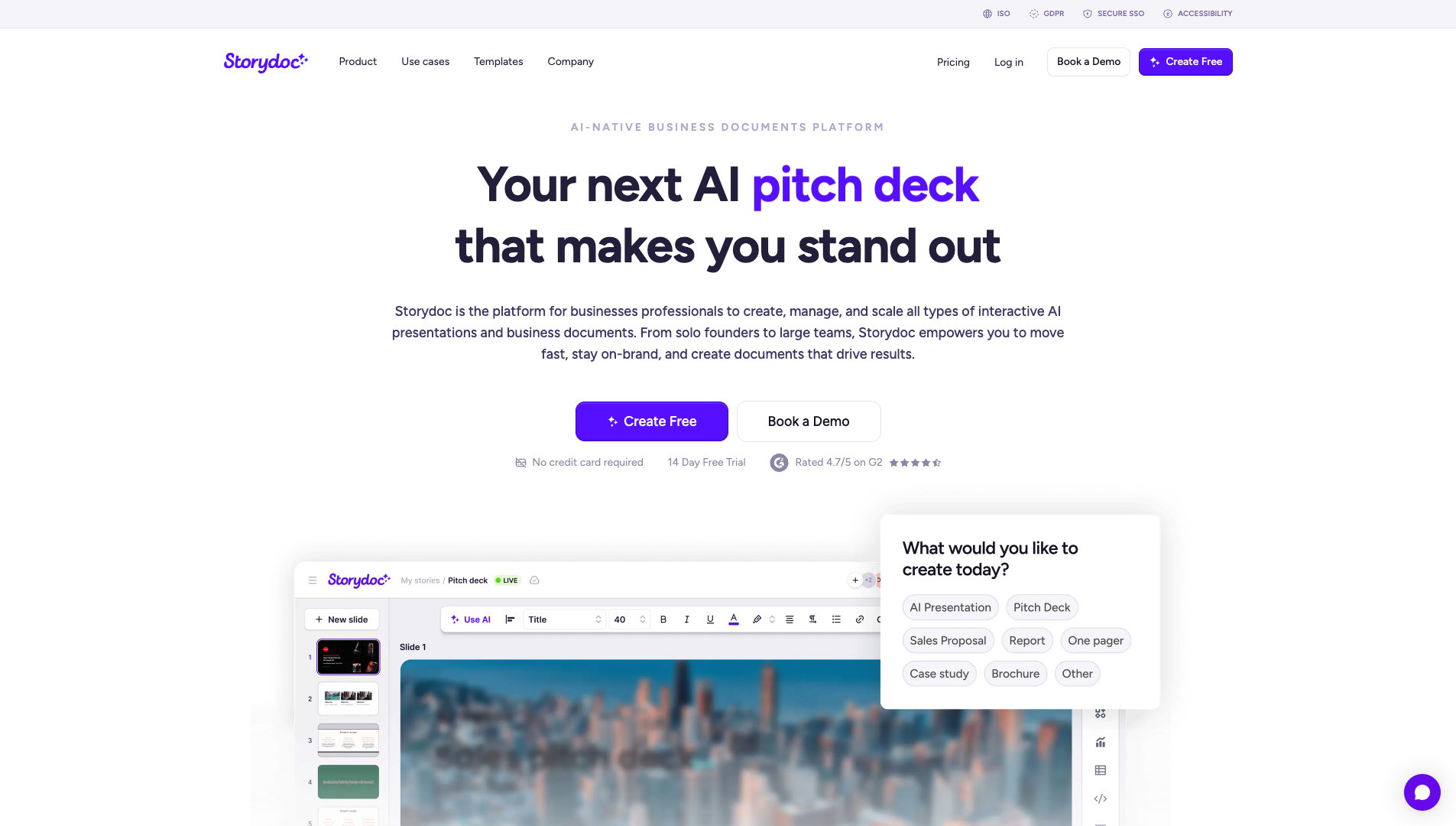 Screenshot of the Storydoc website