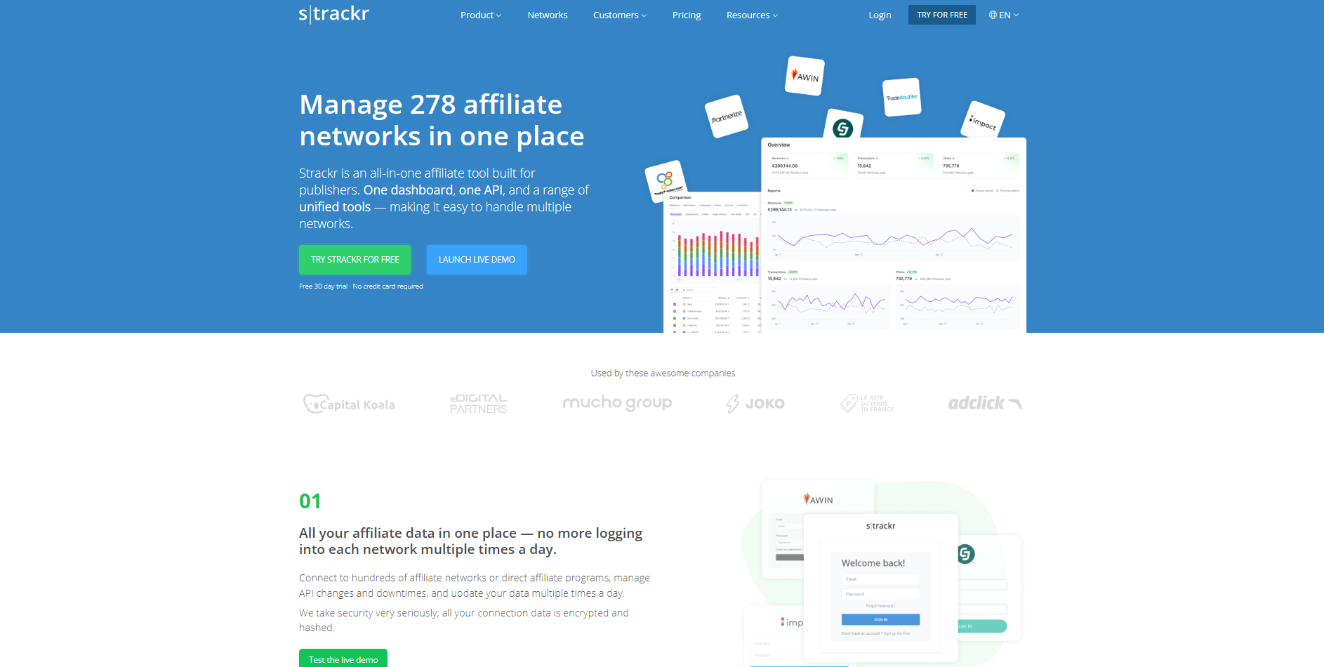 Screenshot of the Strackr website