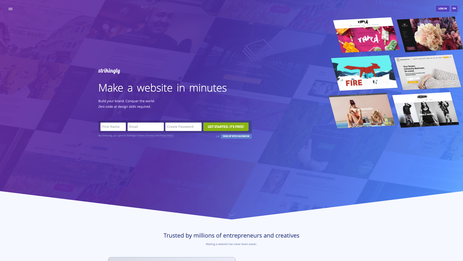 Screenshot of the Strikingly website