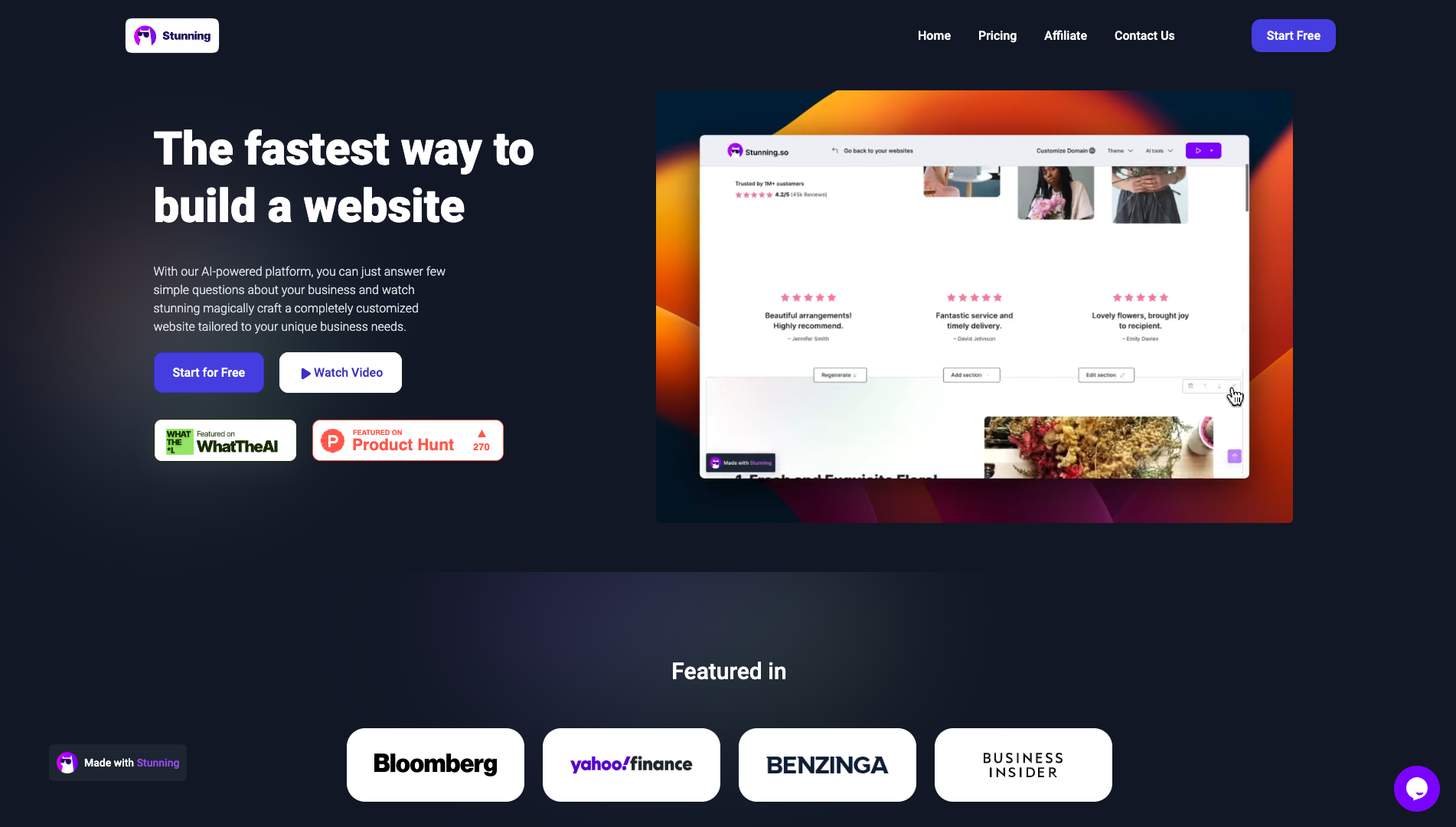 Screenshot of the Stunning website