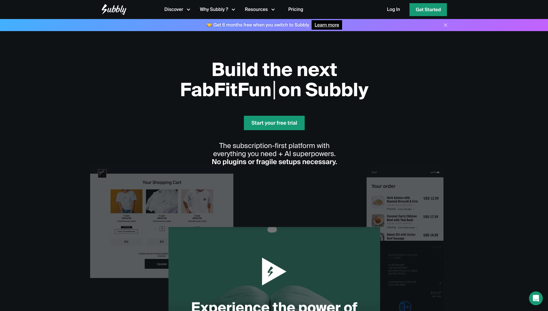 Screenshot of the Subbly website