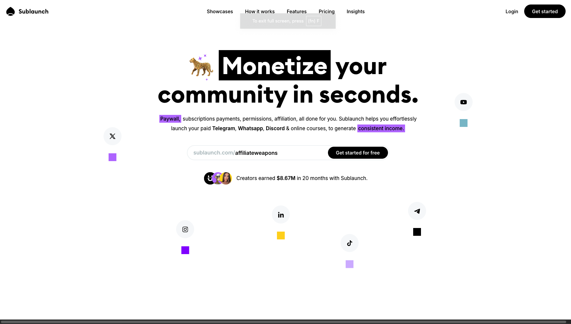 Screenshot of the Sublaunch website