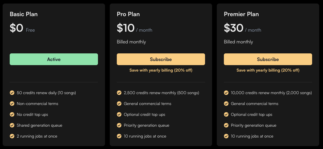 Suno price plans