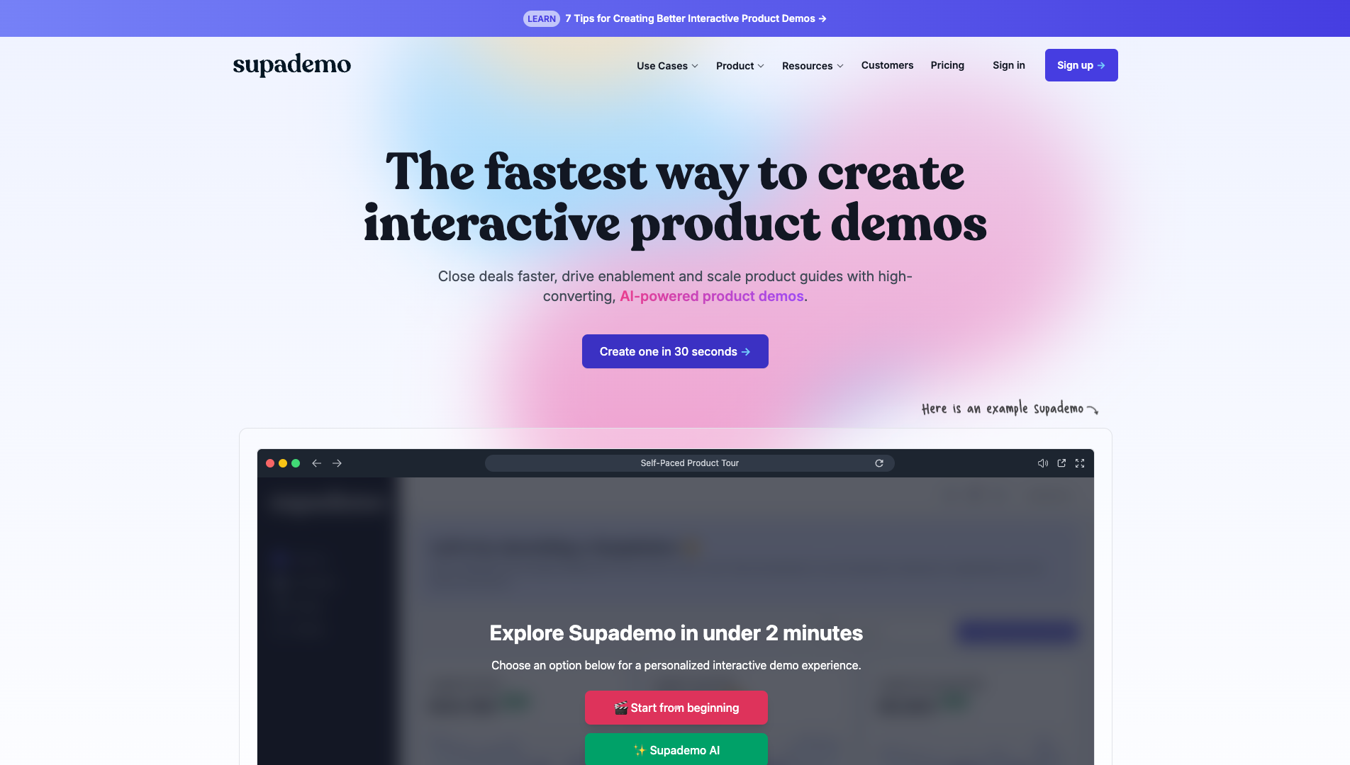 Screenshot of the Supademo website