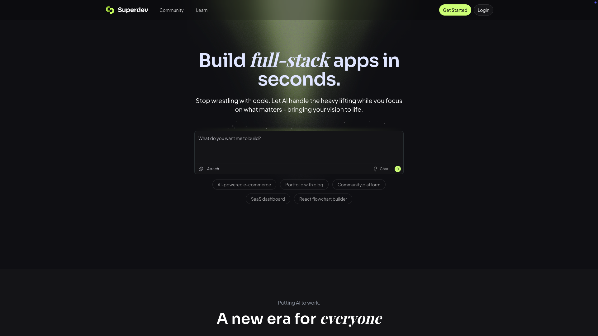 Screenshot of Superdev.build Homepage