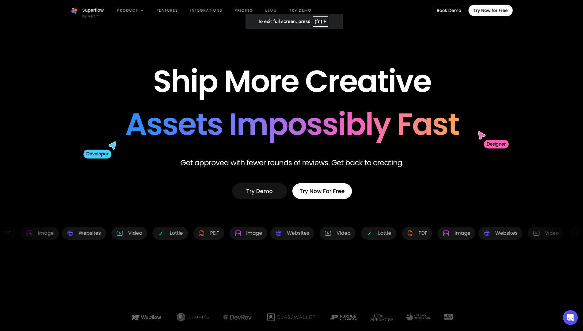 Screenshot of the Superflow website