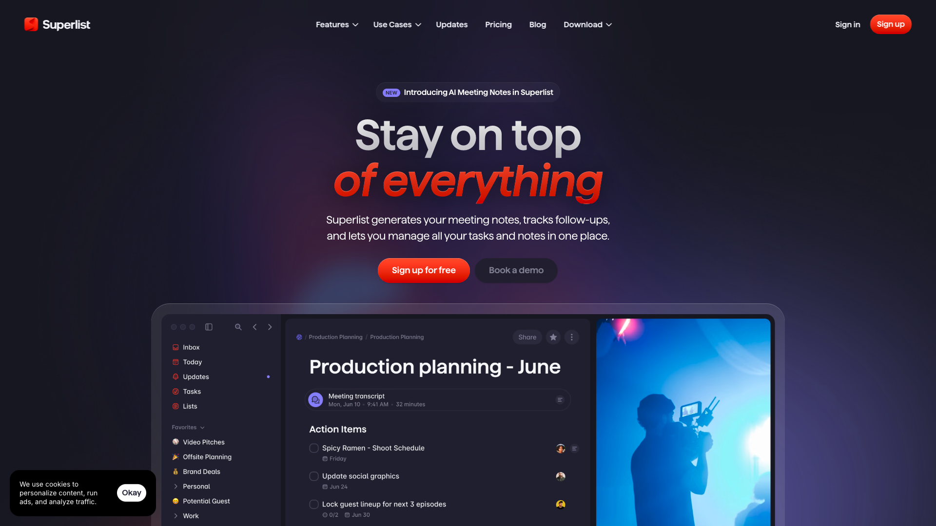 Screenshot of the Superlist website