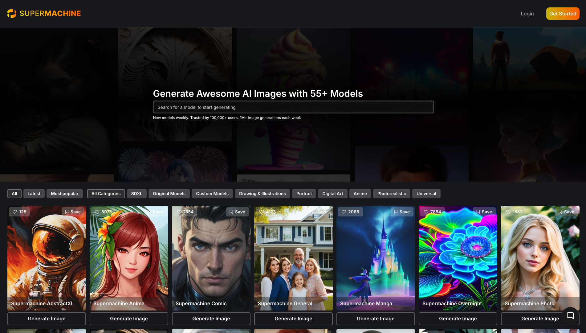 Screenshot of the Supermachine website