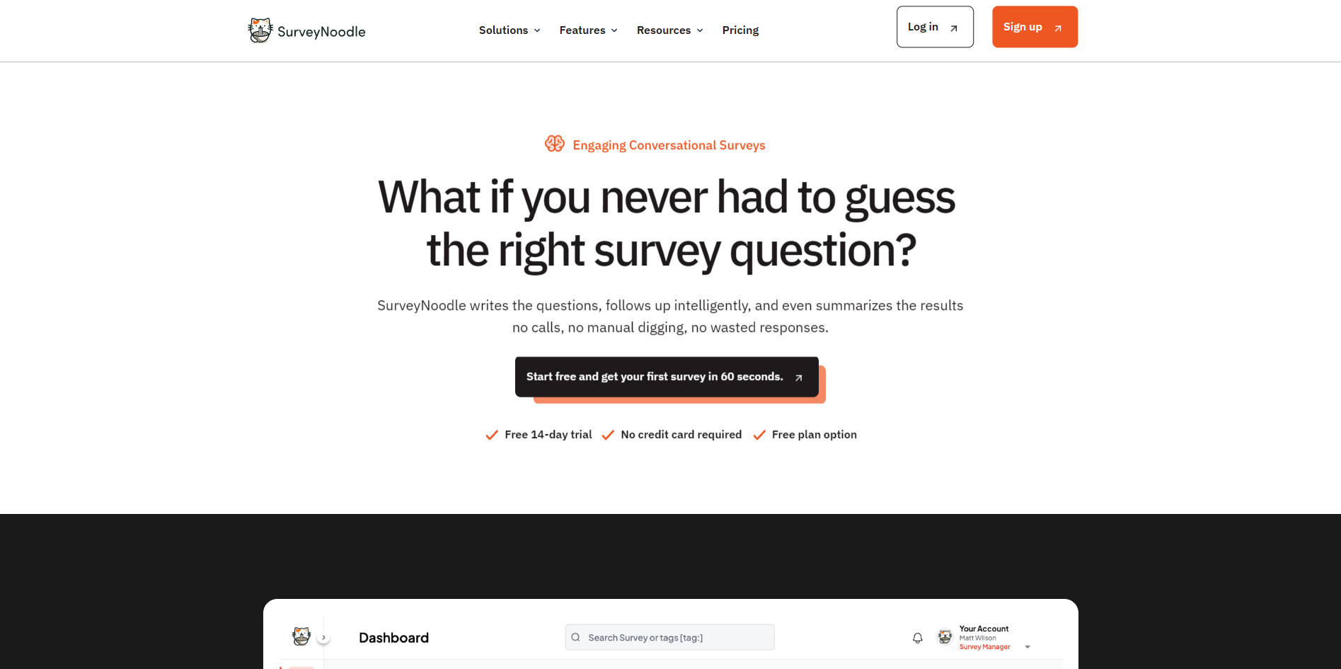 Screenshot of the SurveyNoodle website