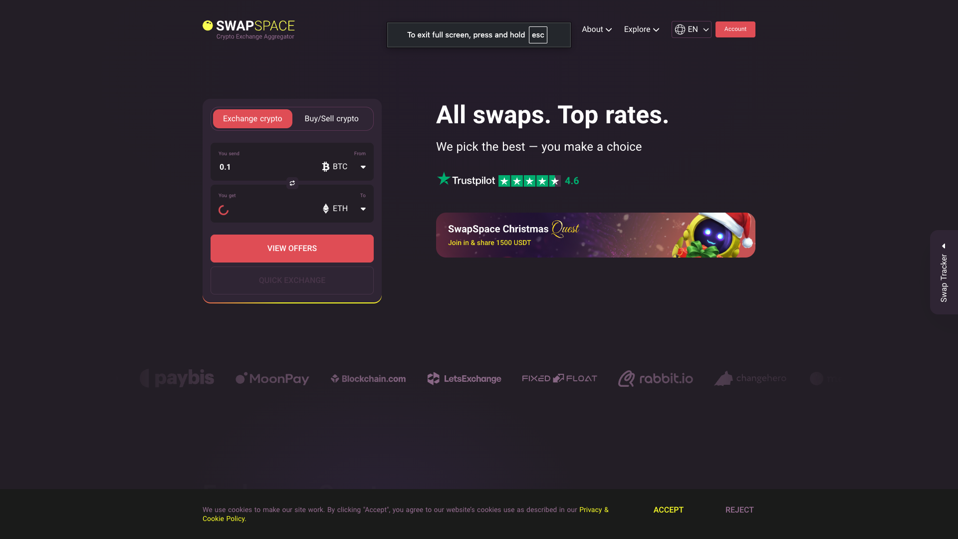 Screenshot of the SwapSpace website