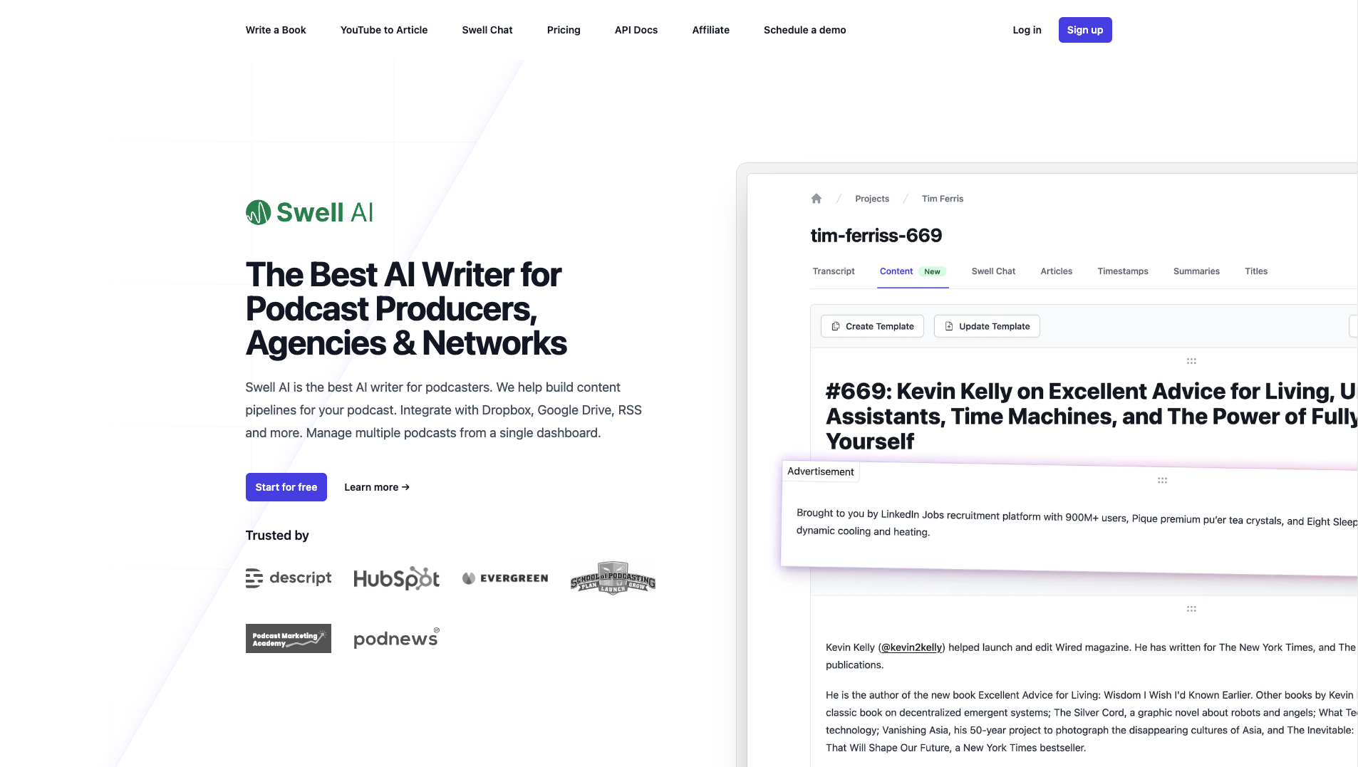 Screenshot of the Swell AI website