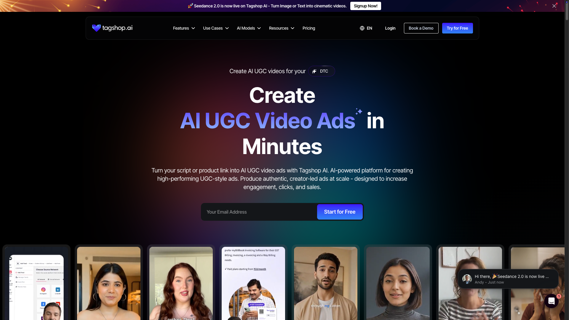 Screenshot of the Tagshop AI website