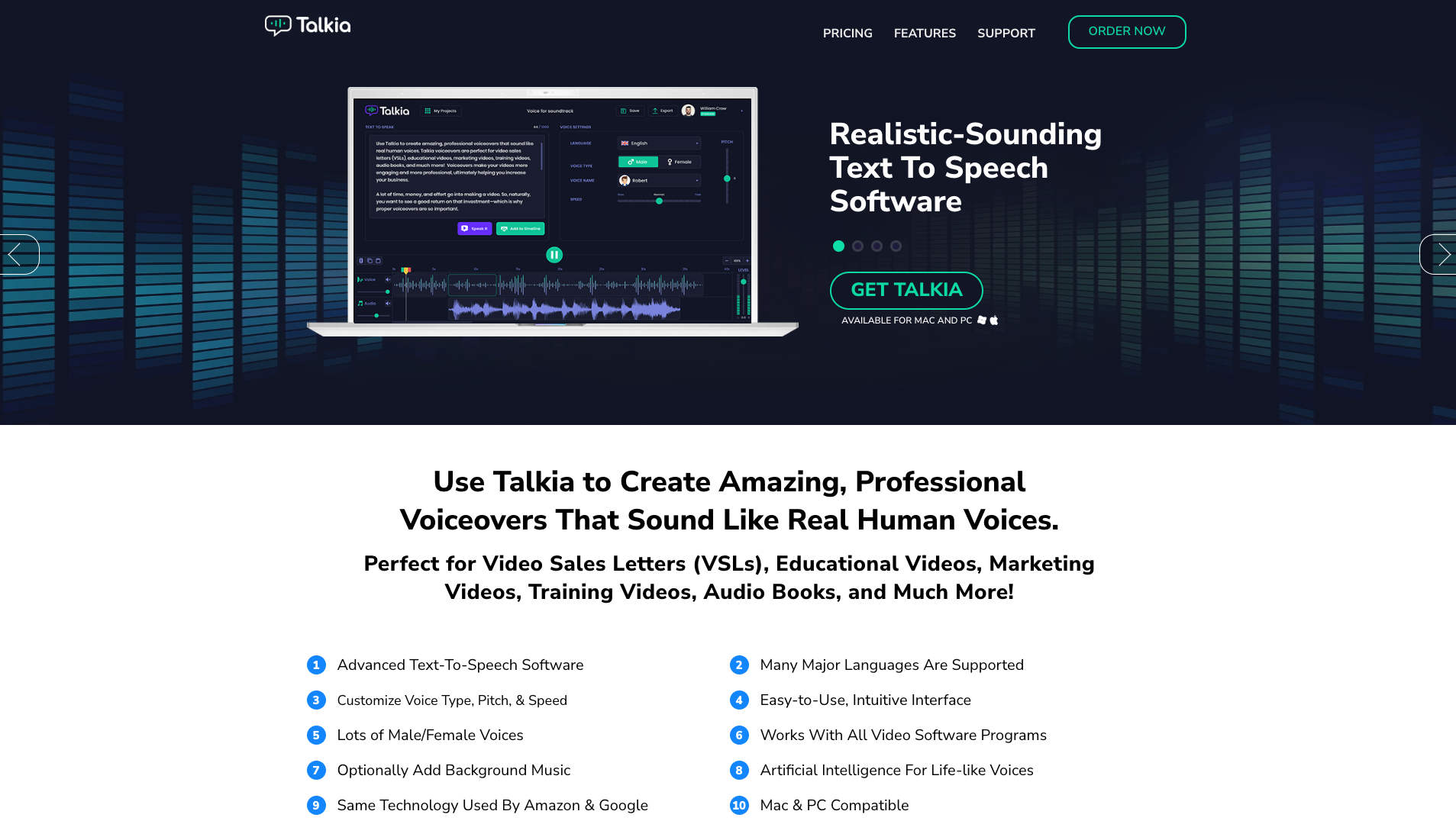 Screenshot of the Talkia website