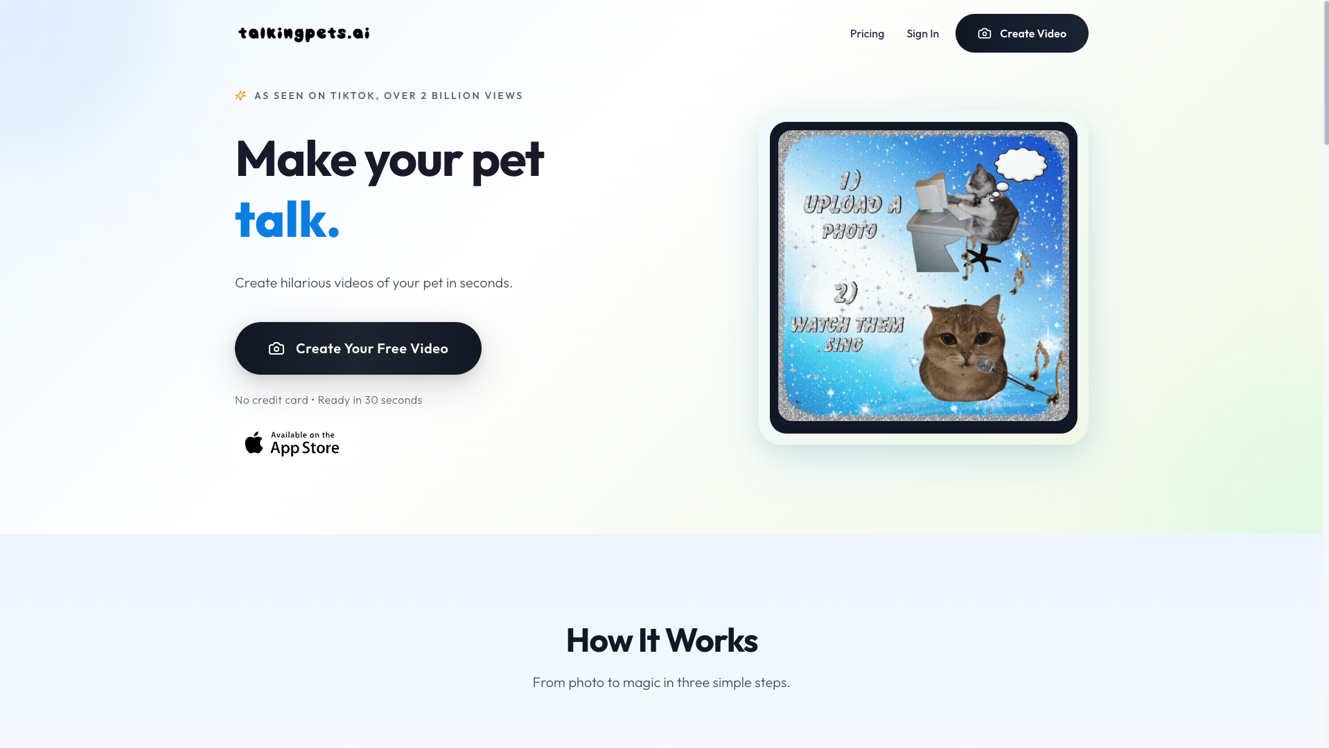 Screenshot of the TalkingPets.Ai website