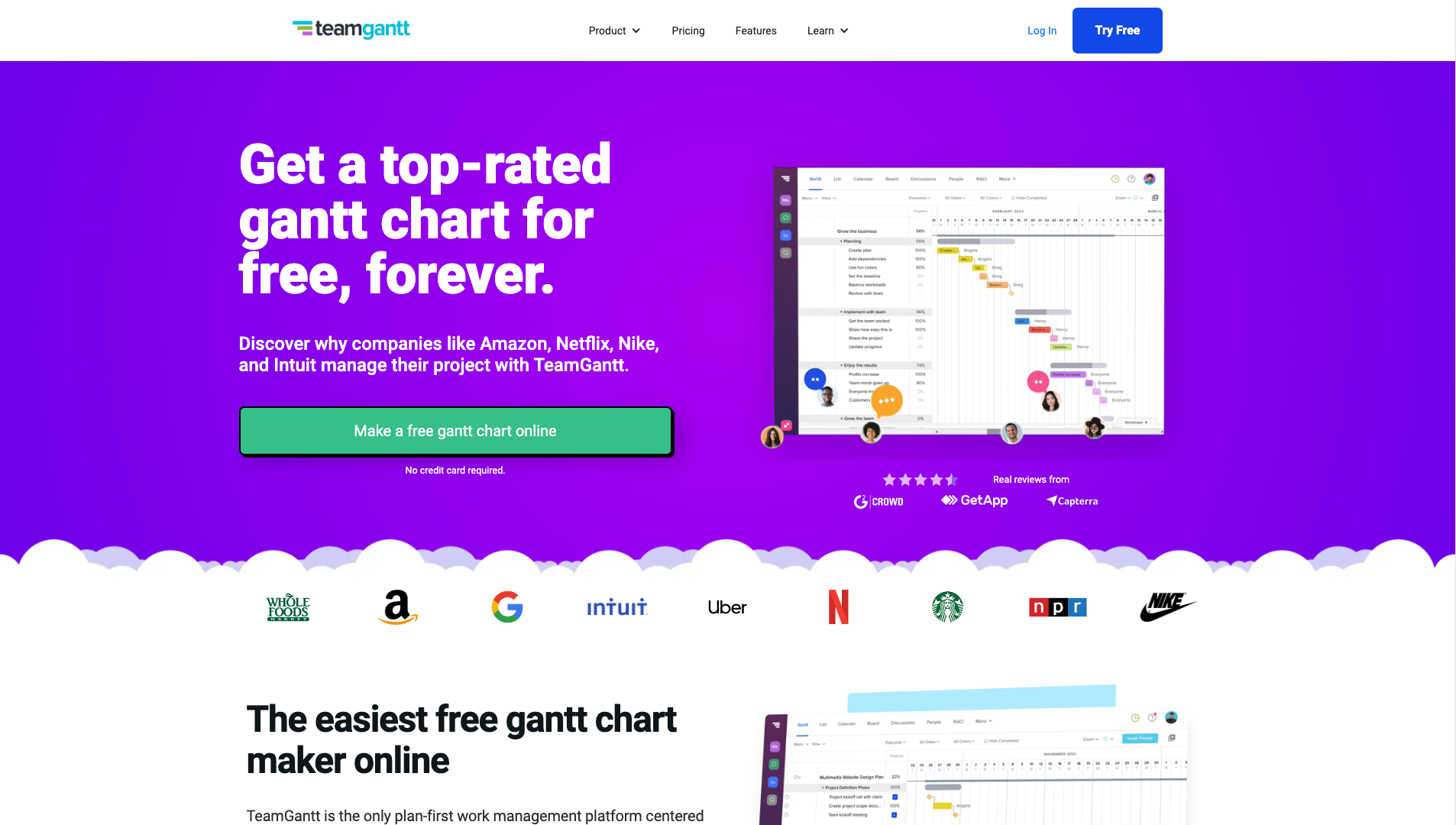 Screenshot of the TeamGantt website