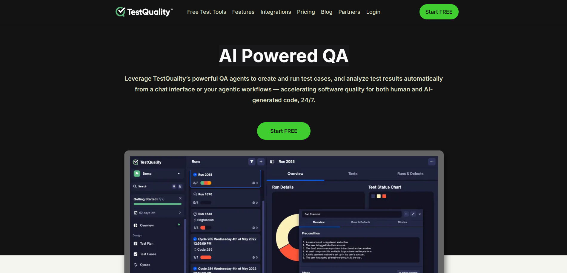Screenshot of the TestQuality website