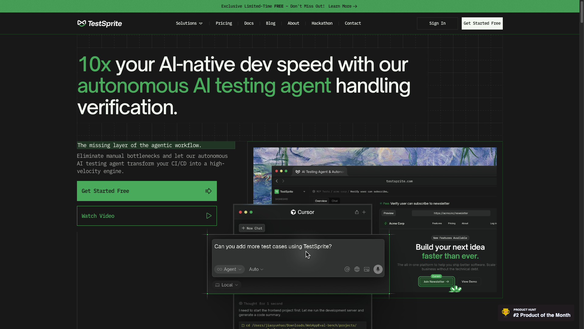 Screenshot of the TestSprite website