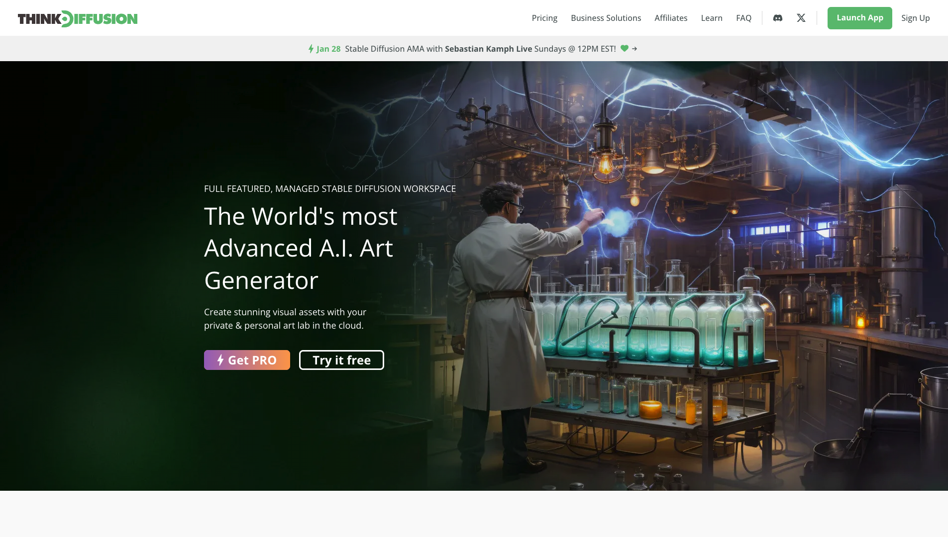 Screenshot of the ThinkDiffusion website