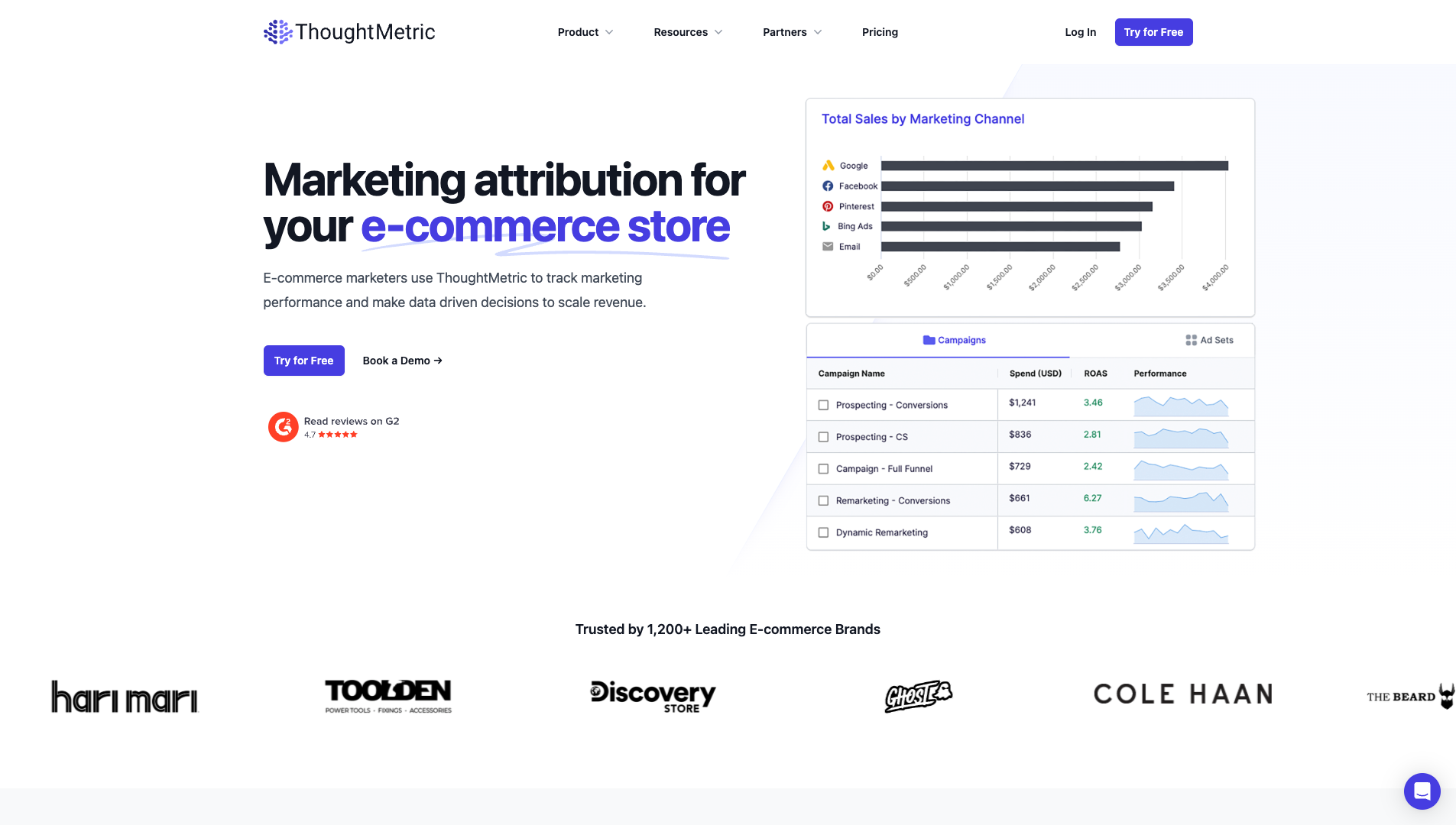 Screenshot of the ThoughtMetric website