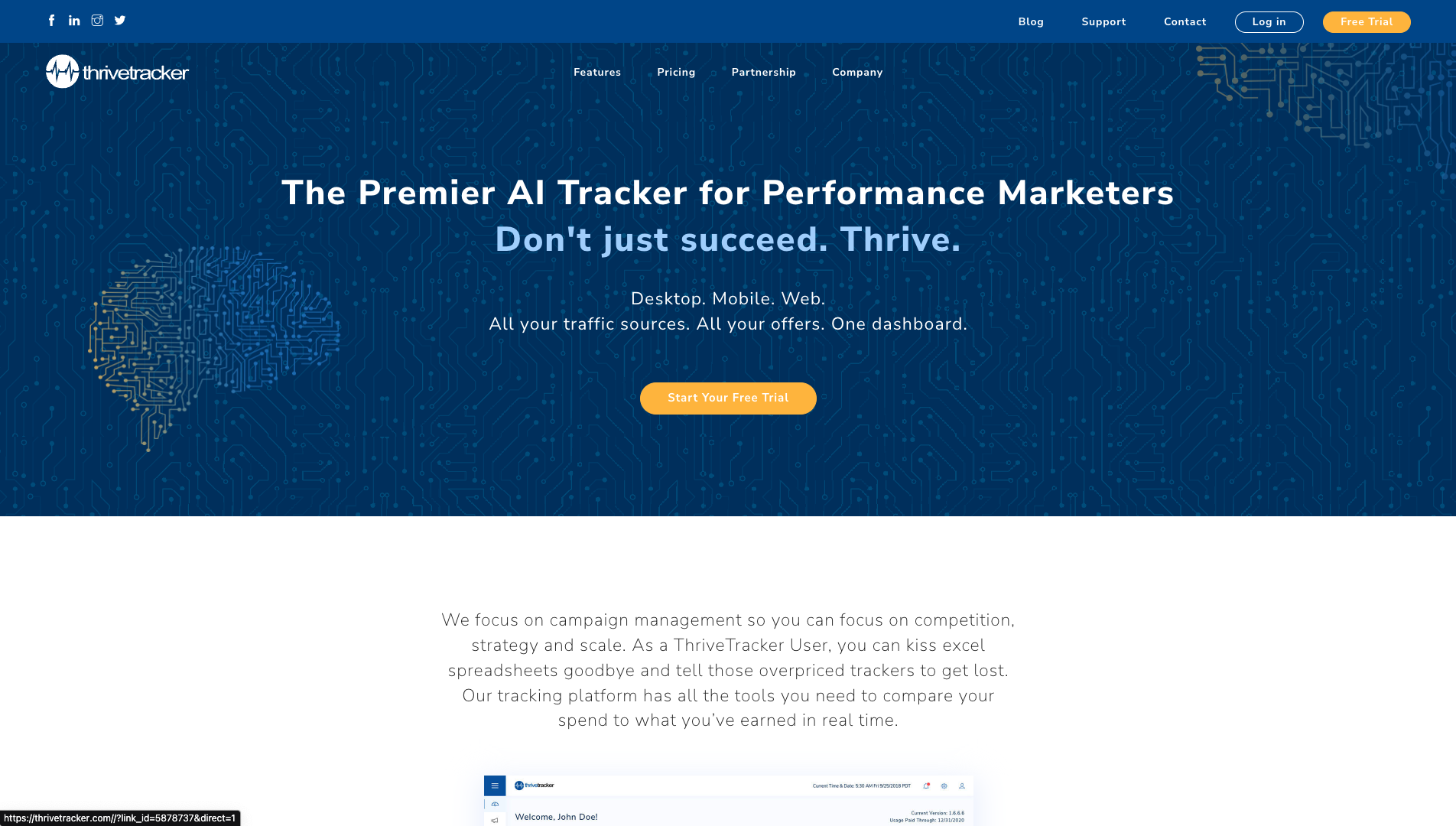 Screenshot of ThriveTracker Homepage