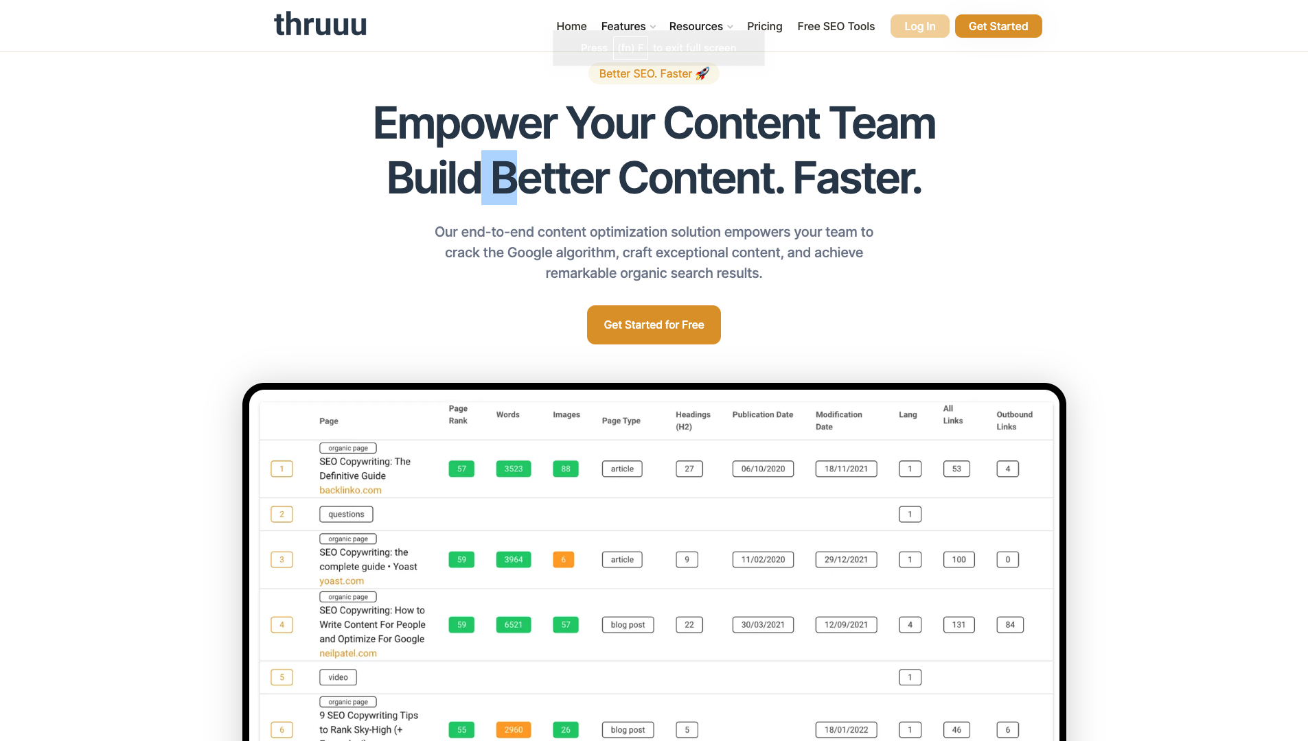 Screenshot of the Thruuu website